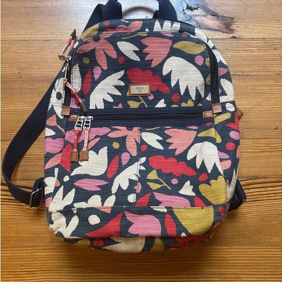 Fossil Blake navy pink floral two compartment laptop backpack - Picture 1 of 6